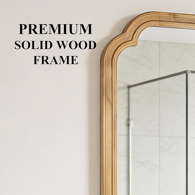 Wood Framed Bathroom Mirror for Wall, 20X30 Inch Rustic Wood Frame Wall Mirrors Decorative for Living Room, Vanity, Bedroom, Entryway and Farmhouse, Tempered Glass, Shatterproof