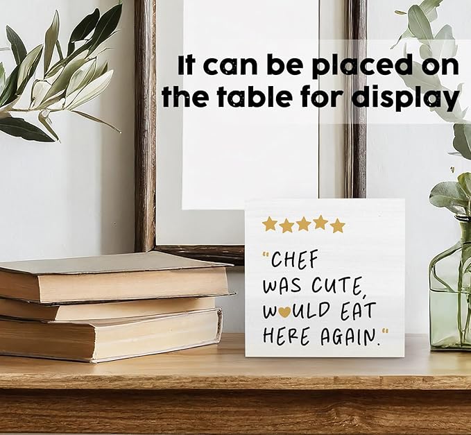 Chef Was Cute Would Eat Here Again Sign, Chef Kitchen Decor Sign, Cute Chef Kitchen Decor Wood Sign Home Decor for Girly Dining Room Restaurant