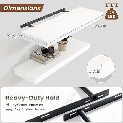 Heimlove 36 Inch Floating Shelves for Wall,Thicker and Deeper Wall Shelves Mounted Storage & Display Wood Shelf,Hanging Shelf for Bedroom Living Room Kitchen Office,Set of 2,White