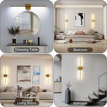 Shineled Wall Sconces Set of 2, 29'' Battery Wall Sconce with Remote Control, 350° Gold Rotatable Dimmable Wall Lamp, Wireless Wall Lights for Bedroom, Living Room