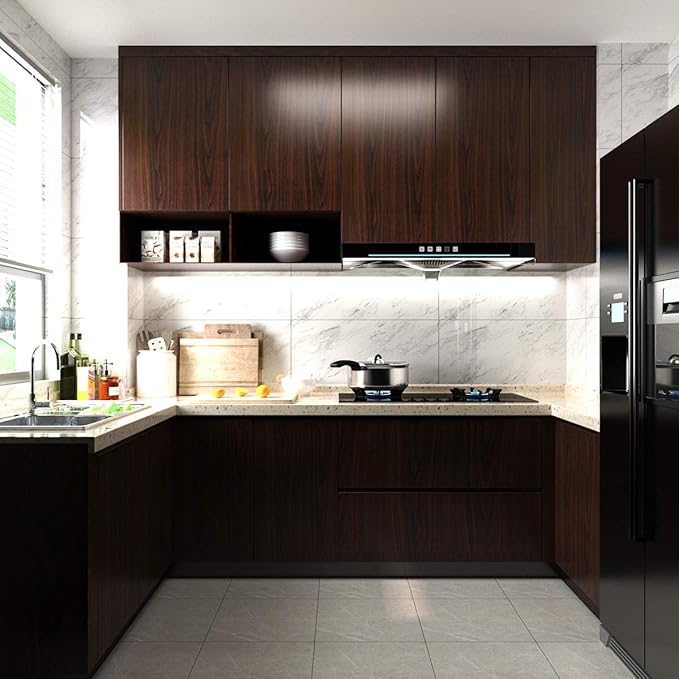 Wood Grain Contact Paper Dark Brown Thick Texture Walnut Wood Wallpaper Peel Stick Wood Look Wall Paper Removable Adhesive Waterproof Wall Covering Decoration Kitchen Cabinets Vinyl Film 24