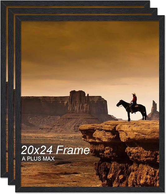 A PLUS MAX 20x24 Picture Frame Set of 3, Black Engineered Wood Frame for 20 x 24 Inch Picture Poster Photo, Light Weight 20 by 24 Frame with Wood-grain for Wall - 3 Pack/Black/20 x24