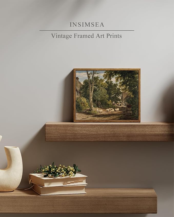 InSimSea Framed Canvas Wall Art Vintage Decor, Room Decor Classical Countryside Landscape Watercolor Painting Canvas Prints Wall Art for Living Room Badroom Farmhouse Bathroom Decor, 8