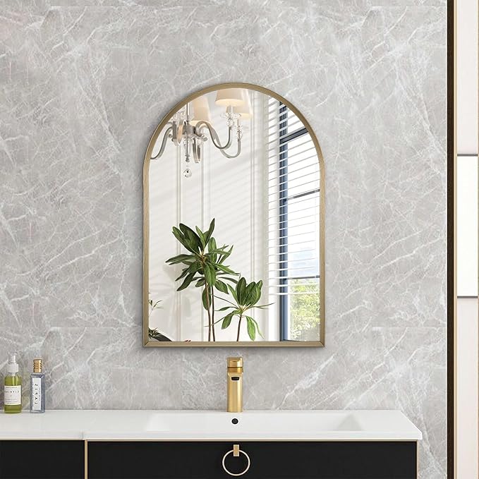 Arch Bathroom Mirror, 20"x16" Wall Mounted Mirror, Arched Vanity Wall Mirror Metal Frame Home Decor for Bedroom, Entryway, Living Room