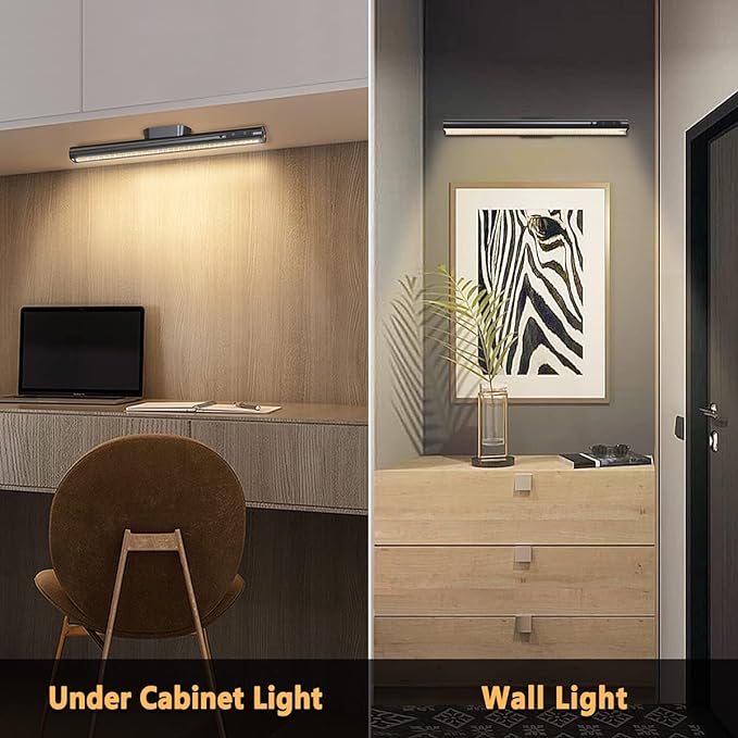 Rechargeable Magnetic LED Light Bar with Remote, Under Cabinet Lighting Wireless, Battery Powered Operated Wall Strip Lights, Dimmable Desk Lamp for Mirror Closet Picture Kitchen – Black
