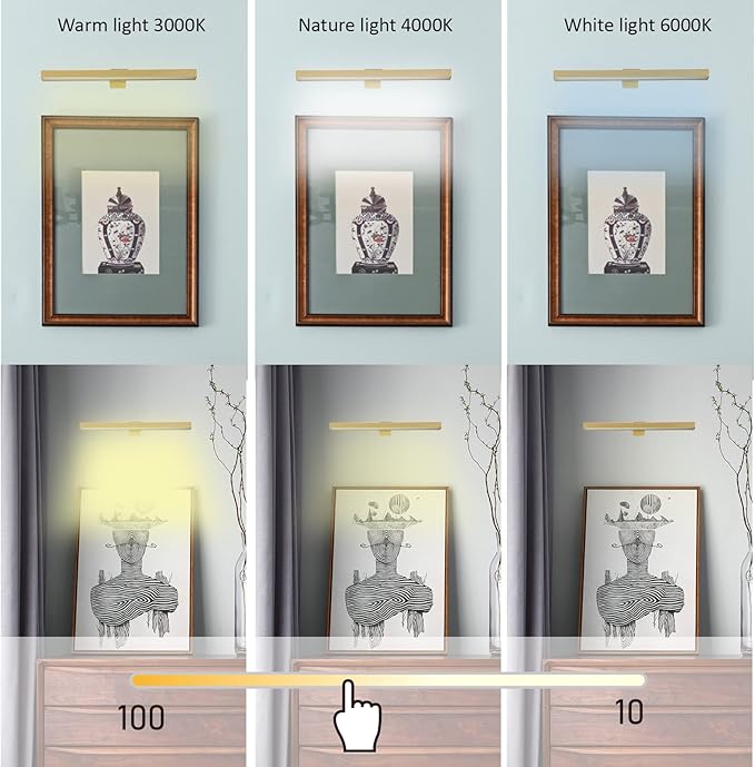 Rechargeable Picture Lights with Remote, Rechargeable Battery Painting Light, Dimmable/Timer Off LED Dartboard Light, 16" Full Metal Picture Light with 50 LEDs for Artwork & Gallery Walls