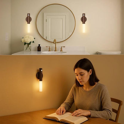 Battery Operated Wall Sconce Set of 2 - Rechargeable Motion Sensor Night Lights, 2200mAh Wireless Wall Lights Sconce, Magnetic Portable Hallway Light for Kitchen Stair Cabinet, 3000K