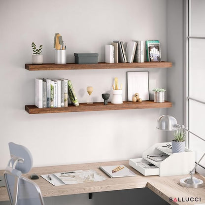 Ballucci Floating Shelves for Wall, 48" Wood Wall Shelf Set of 2, with Invisible Brackets for Bathroom, Living Room, Bedroom, Kitchen, Nursery, 8" Deep, Rustic Brown