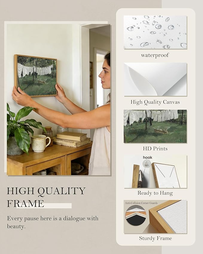 SHENIFY Laundry Room 11x14in Vintage Framed Canvas Wall Art Decor - Natural Framed