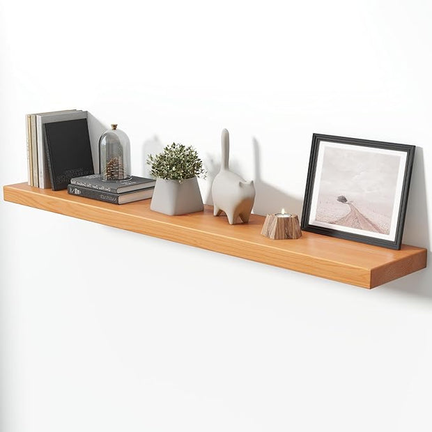 Axeman 55 Inch Floating Shelves for Wall, 9.3" Deep High End Solid Real Wood Wall Shelves with Heavy Duty Invisible Bracket for Living Room, Bedroom, Kitchen, Bathroom, Set of 1, Natural