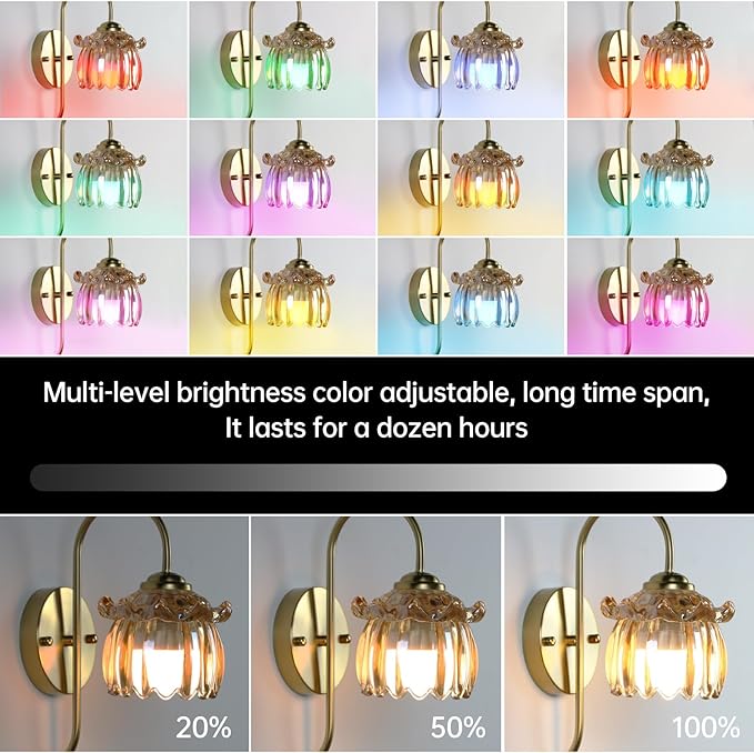 GEEZO Vintage Battery Operated Wall Sconce, with Rechargeable Battery Powered Wall Light with Remote Control for Bedside Bedroom