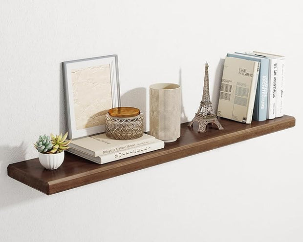 Axeman 48Inch Natural Wood Floating Shelves for Wall|Rustic Wooden Shelves for Bedroom Kitchen Bathroom|Long Storage Shelf with Invisible Bracket for Wall Mounted|Set of 1|Walnut Color