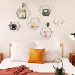 Hexagon Floating Shelves Set of 6 Wood Honeycomb Shelves Wall Mounted Farmhouse Storage Honeycomb Wall Shelf Hexagonal Decor Shelf with Hanging Hardware for Bedroom Living Room Kitchen, White MDF