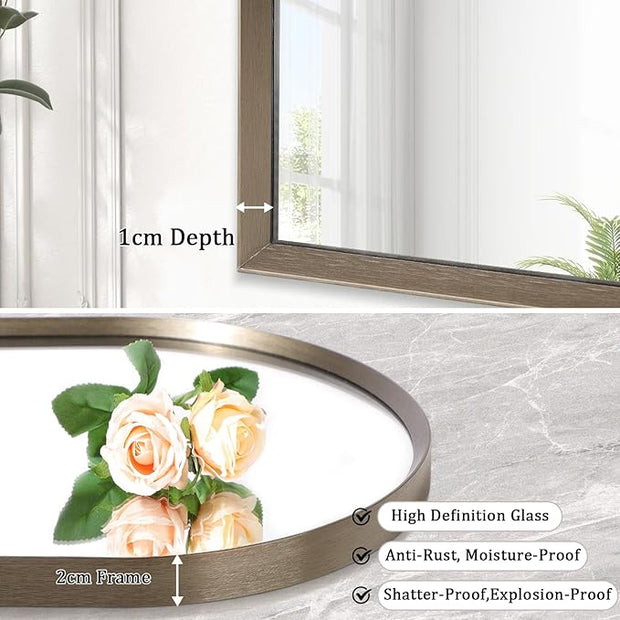 Arched Wall Mirror Bathroom Mirror Brushed Metal Vanity Wall Mounted Mirror for LivingRoom Bedroom Entryway Room Home Decor 26"x18"