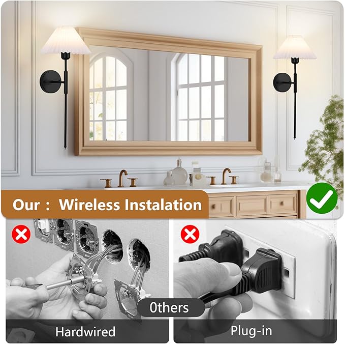 Battery Operated Wall sconces Set of Two,Rechargeable Wall Lights with Remote Control,Wireless Wall Sconce Dimmable,15 Color Changing,Black Battery Wall Lamp for Bedroom Living Room Hallway