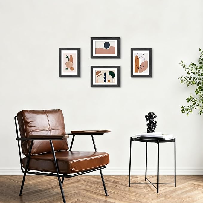 4x6 Picture Frame Set of 4, Displays 3.5x5 with Mat or 4x6 Without Mat, Photo Frames for Wall Hanging or Tabletop, Includes HD Plexiglass, Black