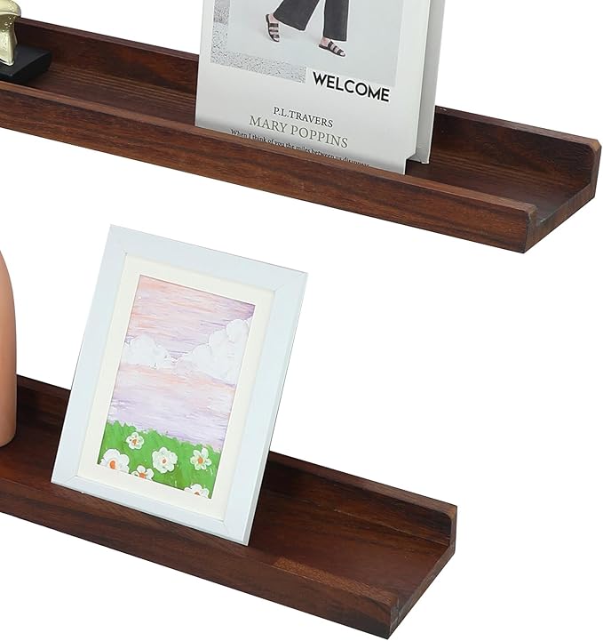 Long Floating Shelves Set of 4,Wood Picture Shelf for Wall with Ledge,Photo Frames Display Shelves Wall Mounted Rustic for Living Room Bedroom Kids Nursery,Home Decor Dark Walnut (36 Inches )