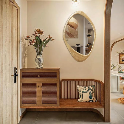 AAZZKANG Large Wall Mirror with Irregular Wood Framed 24"x16" Decorative Asymmetrical Hanging Mirrors for Bathroom Bedroom Living Room Entryway