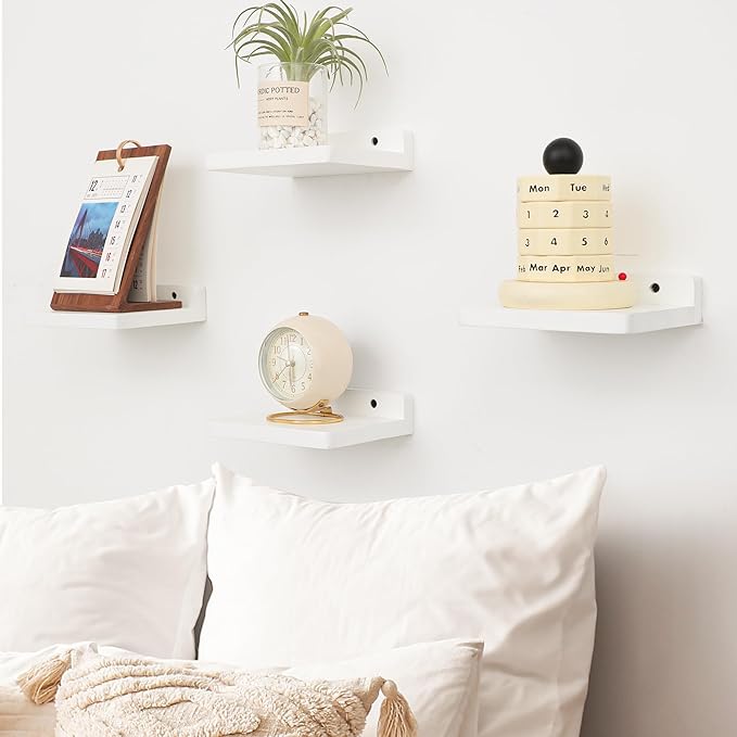 Small Floating Shelf, 5x6 Inch Display Ledges for Wall,Mini Shelves,Rustic Wood Shelf for Bedroom Living Room Bathroom Kitchen (6, Rustic White)