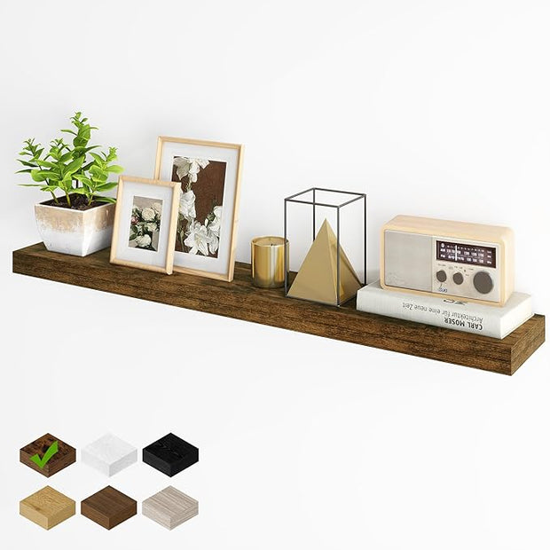 Fun Memories Floating Shelves for Wall, 48Inch Long Floating Shelves Set of 1, Hanging Shelf with Invisible Brackets, Wood Shelves for Living Room, Bedroom, Kitchen, Brown