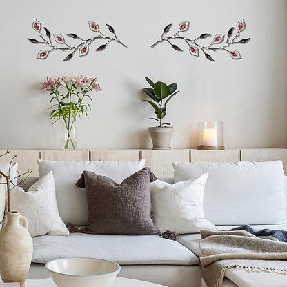 sxnzequnze 2 Pcs Metal Leaf Wall Art Crystal Bling Decorations Silver Leaves 3D Iron Handmade Home Decor Hanging Minimalist Accents Modern Set for Living Room Bathroom Bedroom Dining Room Hallway