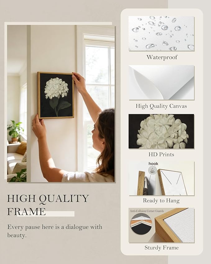 SHENIFY 8x10in Retro Hydrangeas Ball Wall Home Decor Flower Classic Prints Kitchen Bathroom Office Decor - Natural Framed