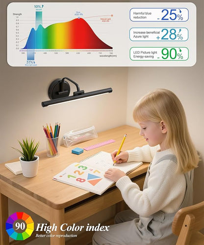 Hardwired Picture Light for Wall, 16 Inch Modern Brass Dimmable Frame Light with Adjustable Swing Arm, 3CCT LED Art Display Light for Paintings,120 Volts Gallery Wall Light, Hallway Vanity Light, 6W