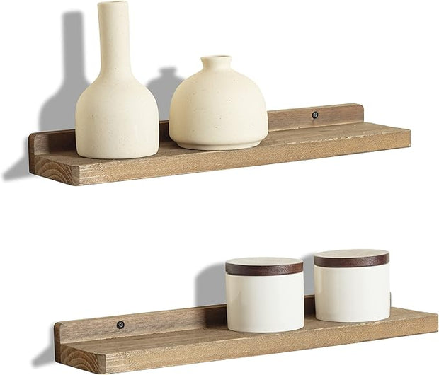 Freezing point Floating Shelves for Wall Set of 2 Natural Wood 16Inch Wall Shelf Decor Plant Display Collectibles Mounted Kitchen Bathroom Bedroom Corner Decorative Storage Stand Brown