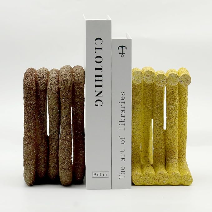 Lukitas Curved Wave Decorative Bookends - Heavy Duty Non-Slip Book Holders, Modern Artistic Ornaments for Office Home Bookshelf Decor, Resin 7.5''