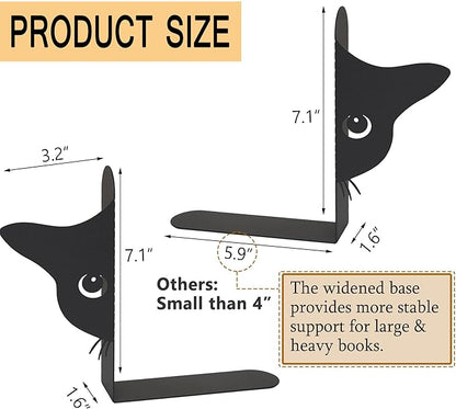 Bookends Metal Cat Book Ends, 1 Pairs Cute Bookends for Shelves Decorative for Home Office Desk Bookshelf Decor (Black, Half-face)