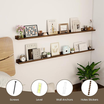 Axeman Floating Shelves | Picture Ledge Shelf Set of 2 | Walnut Wall Shelves with Lip | Walnut Picture Shelf for Wall with Ledge | Photo Ledges 55 Inch