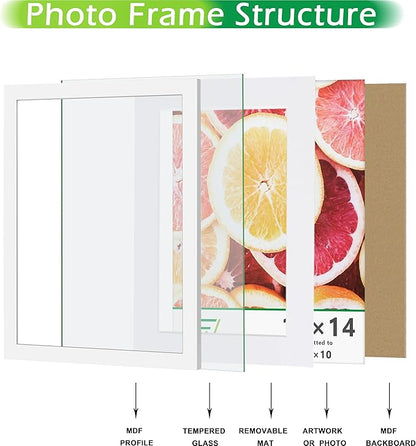 FrameWorks 7-pc Set Collage Wall Classic Wooden Picture Frames Tempered Glass/White / 1-11"x14", 2-8"x10", 4-5"x7"
