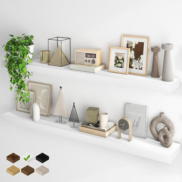 Fun Memories Floating Shelves for Wall, 55Inch Floating Shelves Set of 2, Hanging Shelf with Invisible Brackets, Wood Shelves for Living Room, Bedroom, Kitchen, White