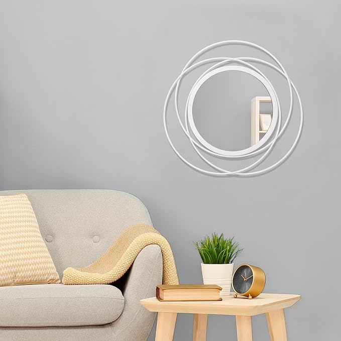 Wall Mirror Modern Metal Frame Arts Circle Mirror for Wall Decorative Home Living Room Balcony Bedroom Bathroom Hallway Farmhouse Entryway White 16