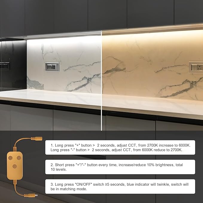 3pack 12inch Dimmable LED Under Cabinet Light Kit, 2700K to 6000K Smart LED Under Counter Lighting Fixture, Compatible with Alexa, Google Assistant, for Kitchen, Pantry, Shelf (Gold)