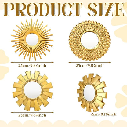 3 Pack Gold Sunburst Mirrors for Wall Decor Circle Flowers Mirrors Decorative Gold Hanging Wall Art Flowers Mirror for Home Living Dinning Room Bedroom Bathroom Boho Decoration Art(Sunburst)