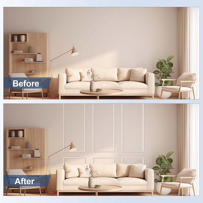 NeatiEase Peel and Stick Wall Molding Kit 6-Frame Premade, Ready-to-Assemble Wall Moulding Panel Frame, Self Adhesive Wainscoting Panels, Accent Molding Trim for Interior Walls Home Decor (Style 1)
