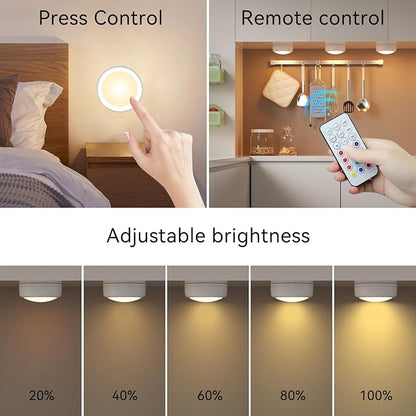 Battery Operated LED Puck Lights with Wireless Remote, 13 Color RGB - for Closet, Bedroom Wall, Under Cabinet, Battery Powered Push Lights. Convenient 3M Stick On(White, 3-Packs)