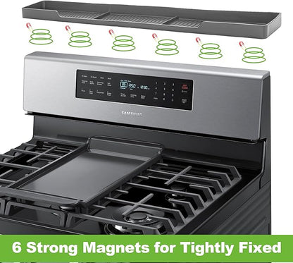 30 Inch Magnetic Stove Top Shelf | 3-Zone Kitchen Organizer with Anti-Slip & Anti-Fall Design | Heat Resistant (-40°F to 446°F) Food-Grade Silicone Spice Rack for Flat Stoves-Grey