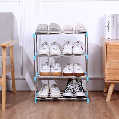 Stackable Small Shoe Rack, Entryway, Hallway and Closet Space Saving Storage and Organization (3-Tier, Blue)