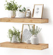24x6.8x2 Inch Rustic Floating Shelves for Wall Set of 2 - Oak Solid Wood Wall Mounted Shelves with Invisible Bracket, Extended Design for Farmhouse Living Room Bedroom Kitchen Decor