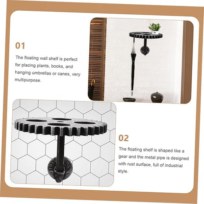 Gear Shaped Wall Floating Shelf 9.44X9.44X6.88In Vintage Industrial Style Wall Mounted Floating Shelf for Plants Books Bathroom Decor