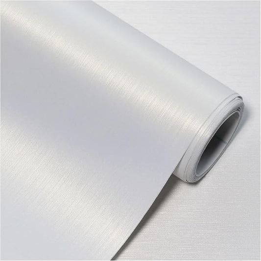 Pearl White Peel and Stick Wallpaper 15.7"×118" Metallic Textured Contact Paper Modern Waterproof Wallpapers Removable Self Adhesive Vinyl DIY Decor Wall paper for Bedroom kitchen Cabinets Fridge