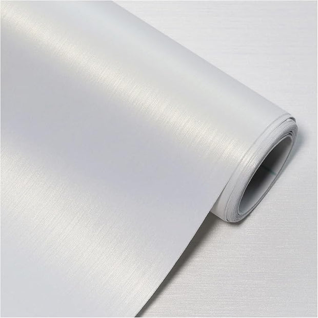 Pearl White Peel and Stick Wallpaper 15.7"×118" Metallic Textured Contact Paper Modern Waterproof Wallpapers Removable Self Adhesive Vinyl DIY Decor Wall paper for Bedroom kitchen Cabinets Fridge