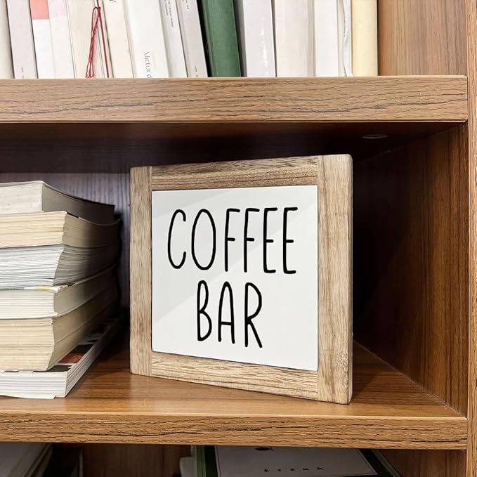 Coffee Bar Sign and Decor Set - Wooden Box Signs for Home, Farmhouse Wood Table Decor, Country Style Cafe Decoration