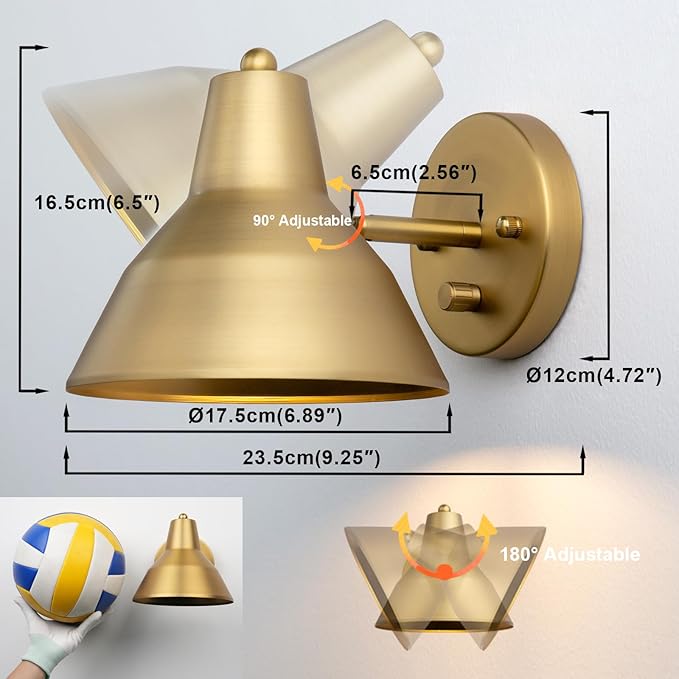 Yosoan Indoor Vanity Wall Sconce with Dimming On Off Switch, 1-Light Hardwired Vintage Wall Mount Metal Lamp Fixture with 6.89