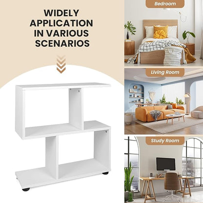 Giantex Set of 2 3-Tier Geometric Bookshelf, 24’’ Tall Wood S-Shaped Display Shelves with Thick Foot Pads, Freestanding Open Shelves Nightstand, Floor Standing Display Shelf Bookcase