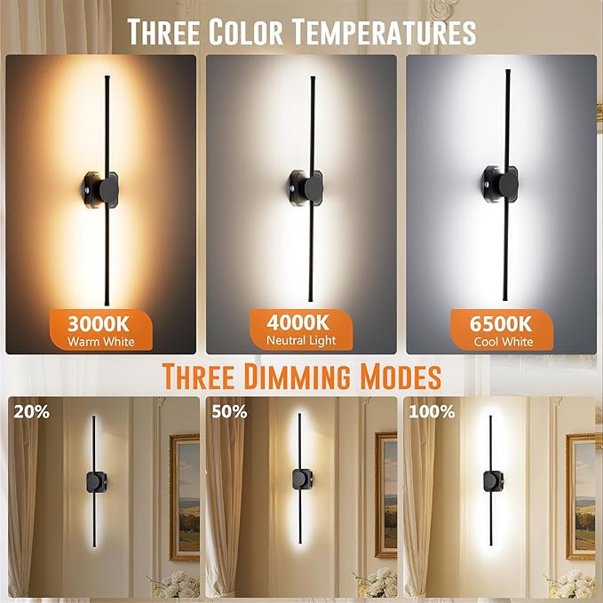 HEERTTOGO Battery Operated Wall Sconces Set of 2,10000Mah Living Room Wall Lights with Remote Control,360° Rotatable Dimmable 3-Color Temperature Led Rechargeable Wall Lamp for Bedroom,Hallway