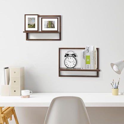 PHOENANCEE Square Floating Shelves,Framed Wall Shelf Decorative Set of 4,Modern Plants Hanging Display Art Decor Storage for Livingroom Bedroom Bathroom Farmhouse,Home Light Wood,Rustic Walnut