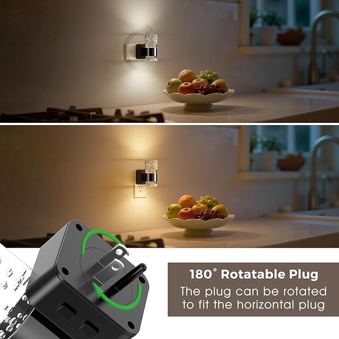 L LOHAS LED Night Lights Plug into Wall 2 Pack, Dimmable Night Light with Dusk-to-Dawn Sensor, Cool White/Soft White/Amber 3 Color Light, Adjustable Brightness, Bubble Nightlight with Rotatable Plug